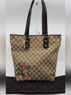 Gucci GG Canvas Tote Bag Featuring Mushrooms